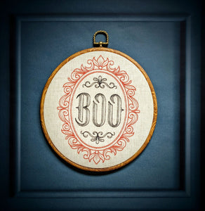 Boo. Machine embroidered 8" hoop