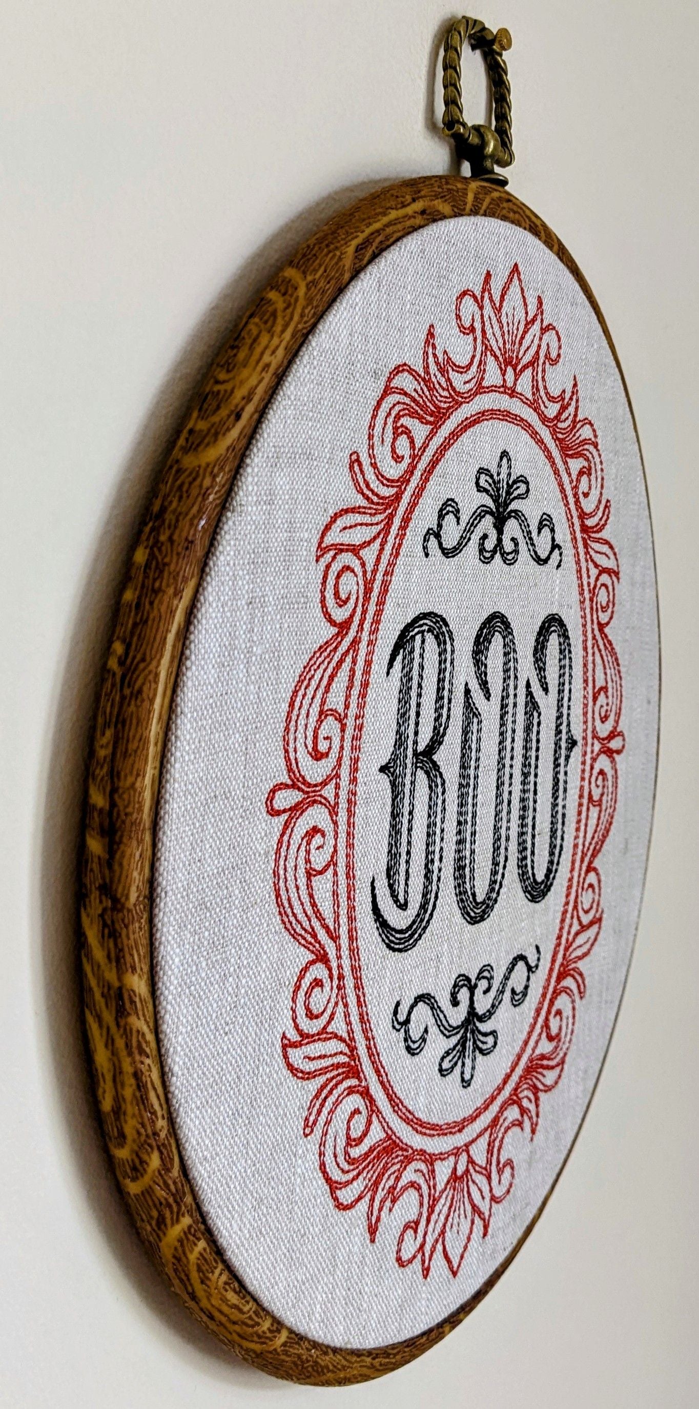 Boo. Machine embroidered 8" hoop