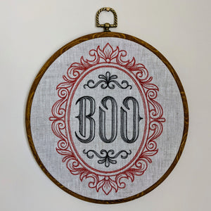 Boo. Machine embroidered 8" hoop