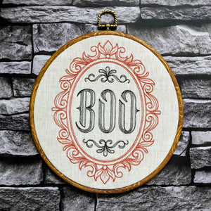 Boo. Machine embroidered 8" hoop