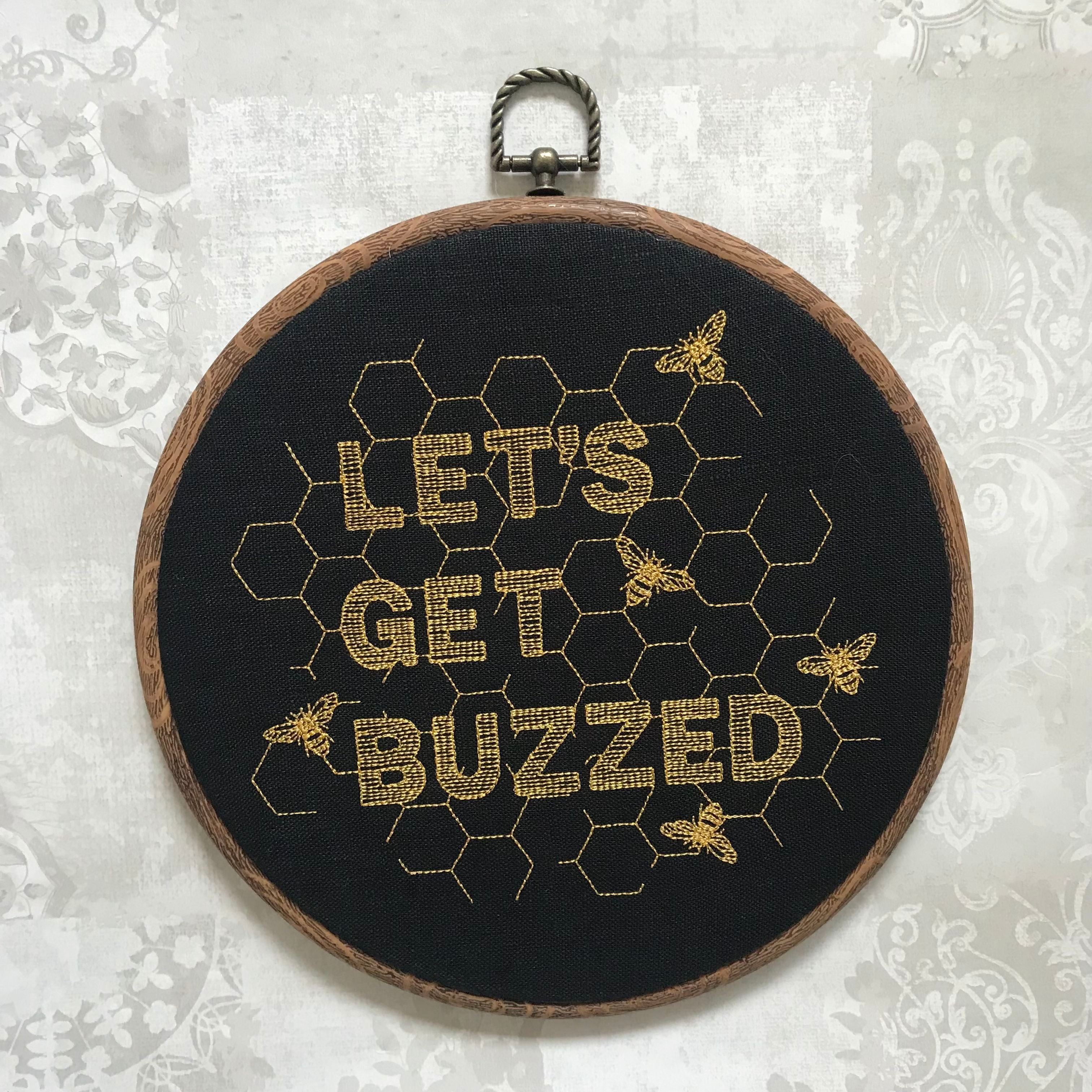 Let's get buzzed. Machine embroidery 8" hoop art