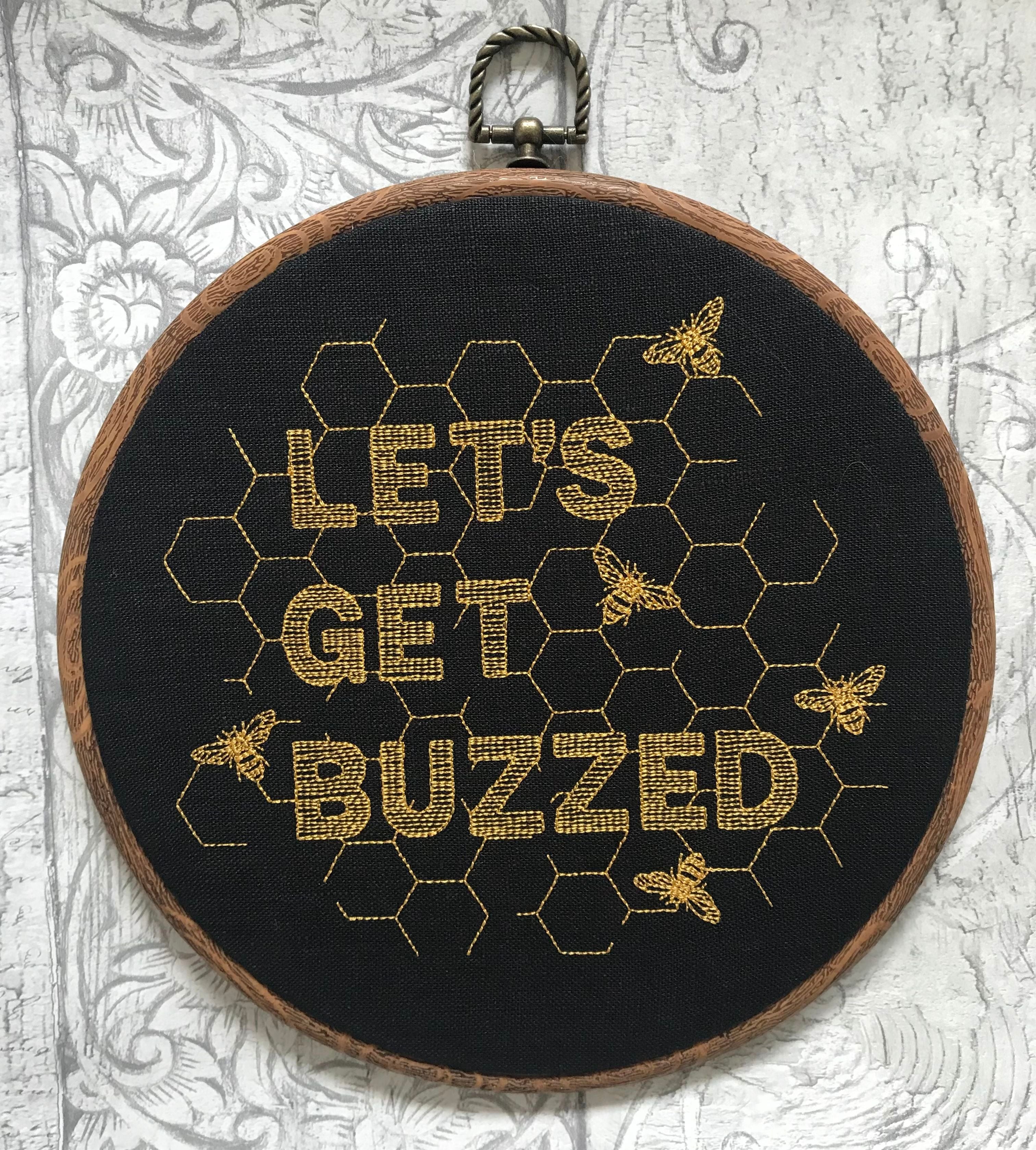 Let's get buzzed. Machine embroidery 8" hoop art