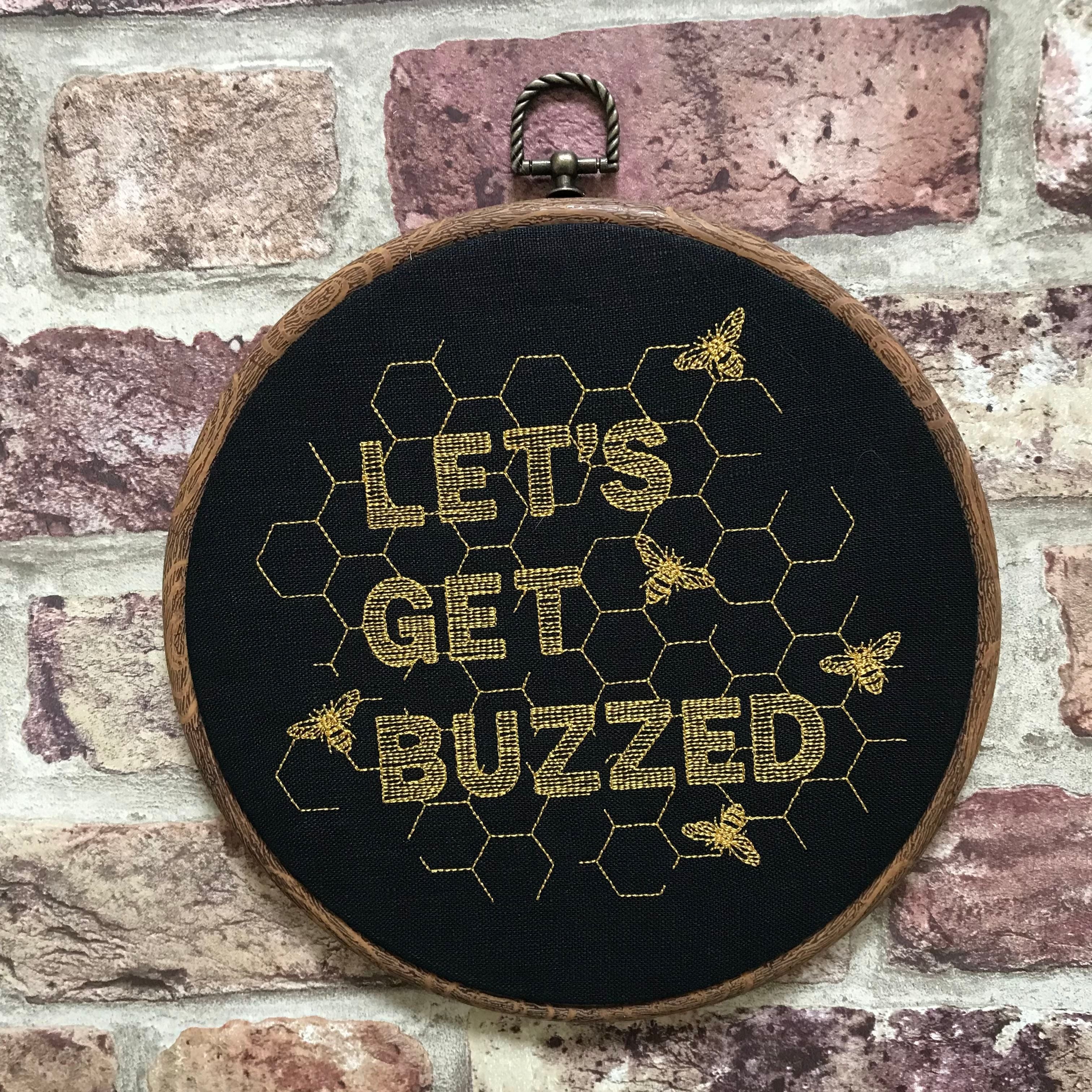 Let's get buzzed. Machine embroidery 8" hoop art