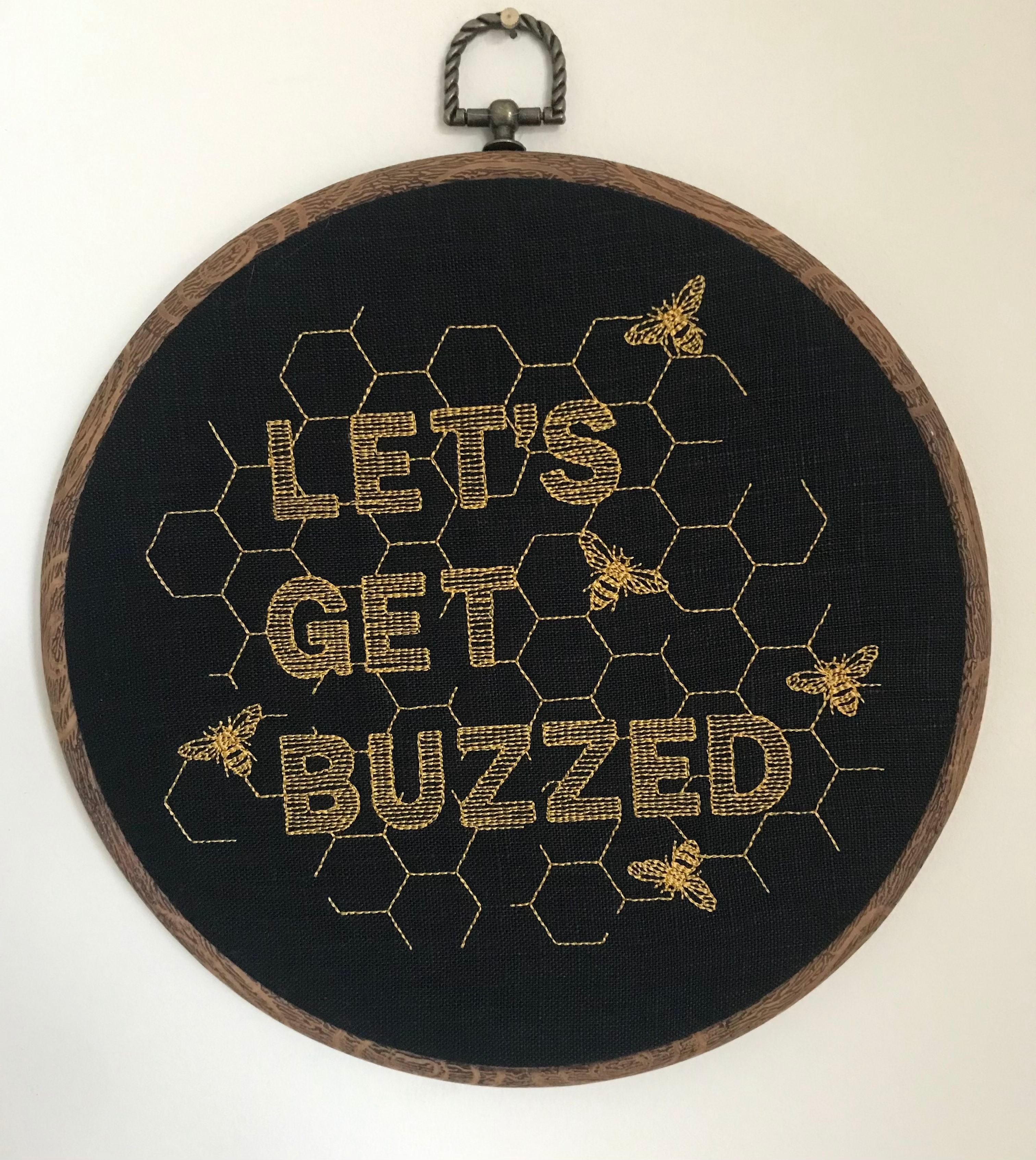 Let's get buzzed. Machine embroidery 8" hoop art