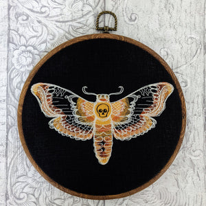 Death's Head Hawkmoth, machine embroidered 8" hoop art