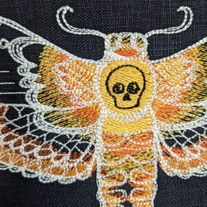 Death's Head Hawkmoth, machine embroidered 8" hoop art