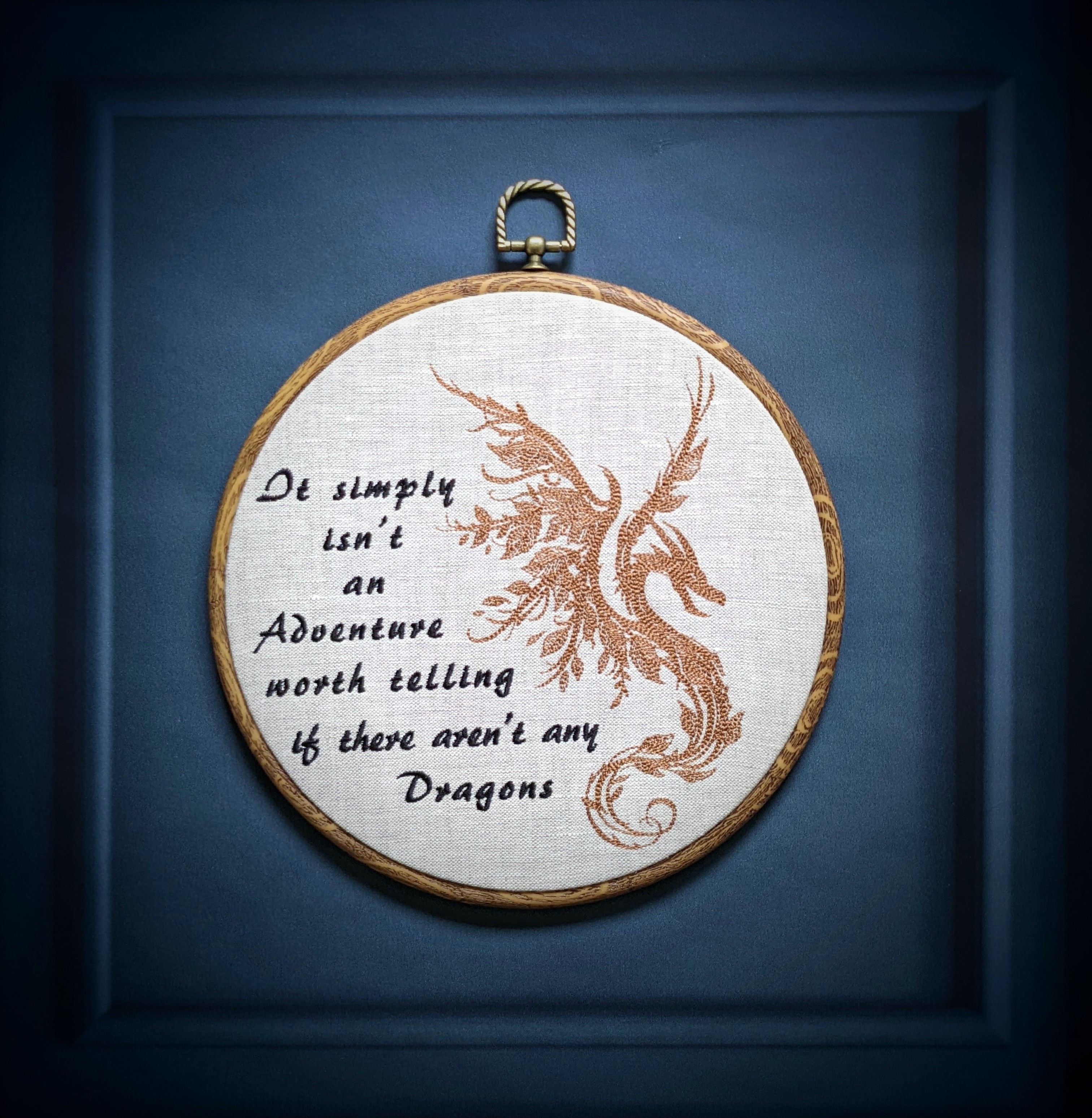 It simply isn't an adventure worth telling if there aren't any dragon. Machine embroidered 8" hoop,