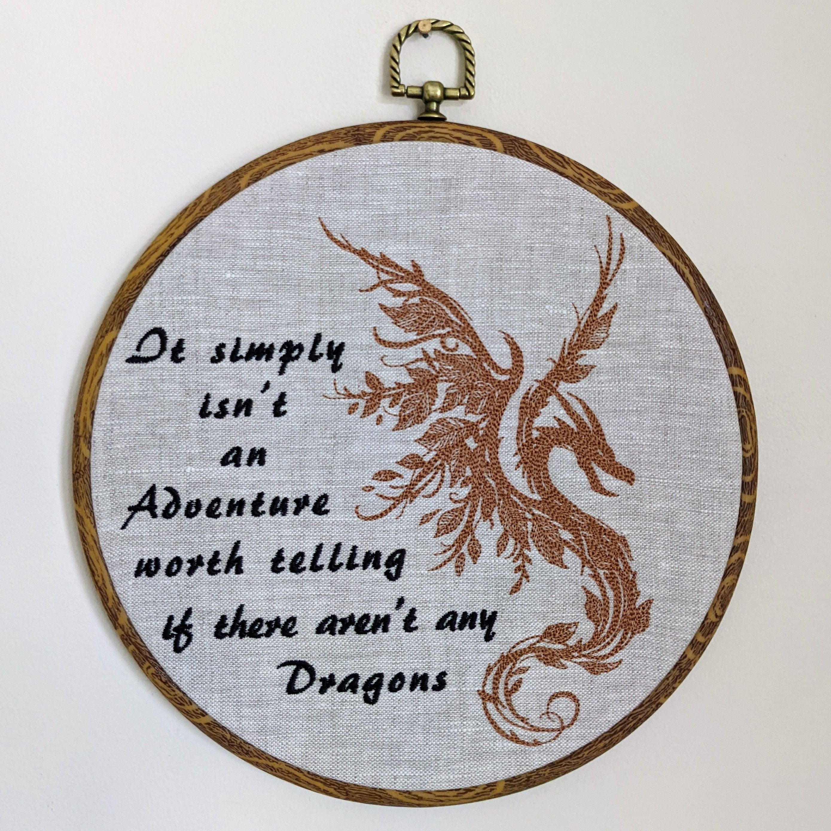 It simply isn't an adventure worth telling if there aren't any dragon. Machine embroidered 8" hoop,