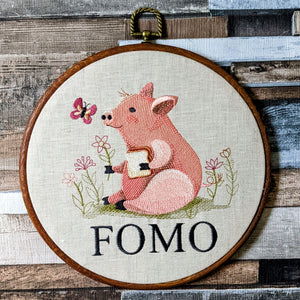 FOMO machine embroidery 8" hoop art