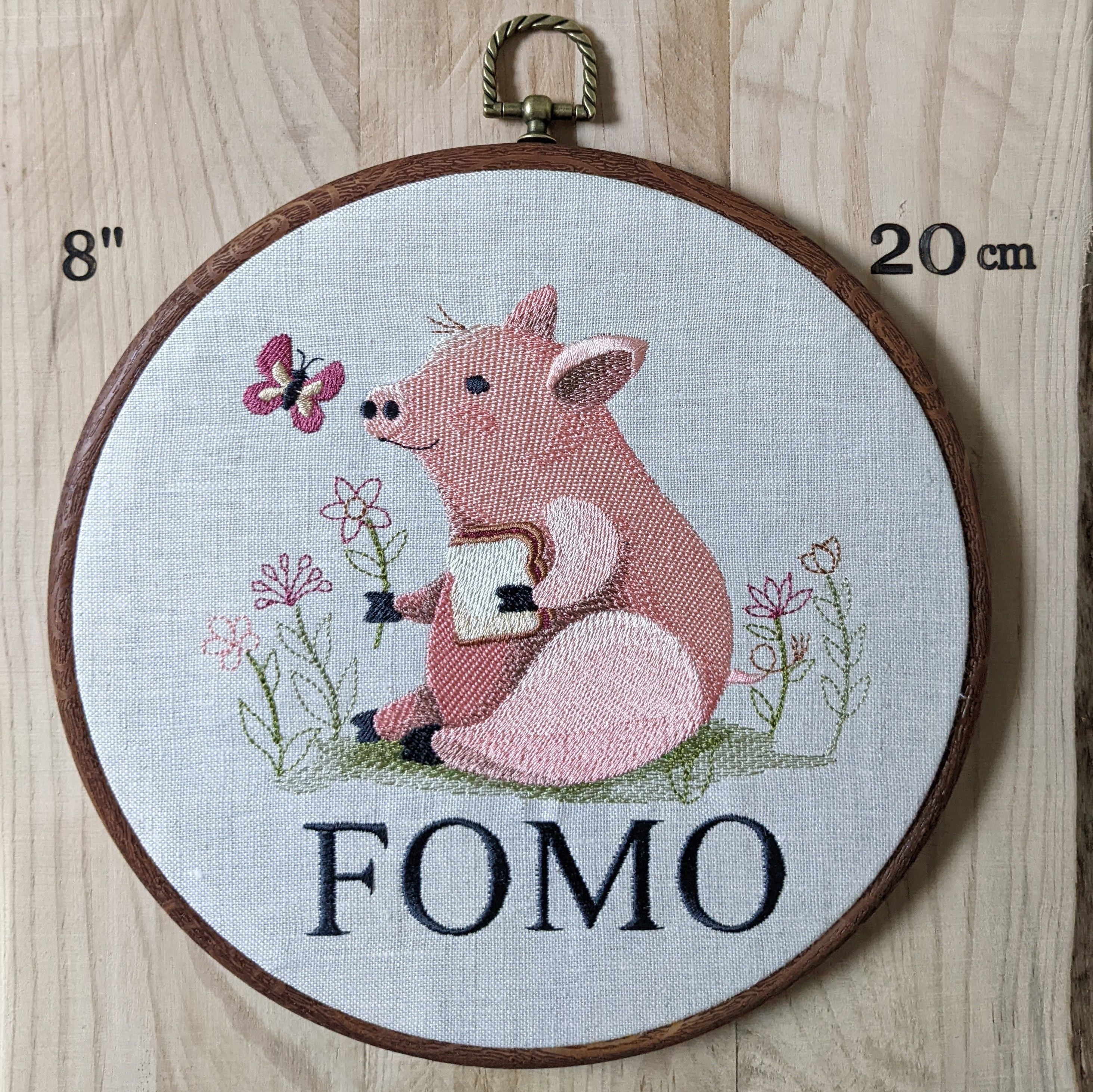 FOMO machine embroidery 8" hoop art