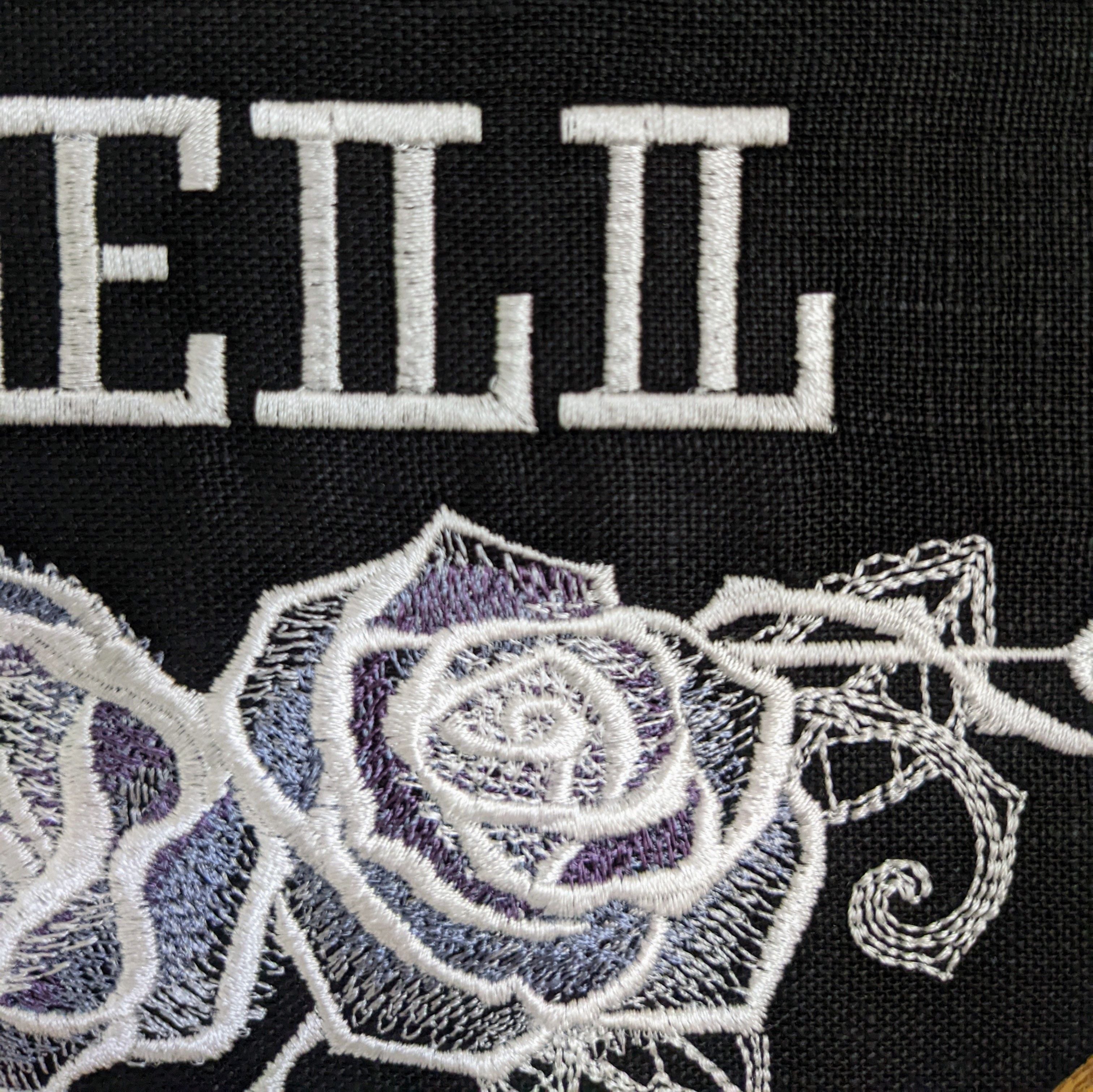 Give 'em Hell. Machine embroidered 8" hoop