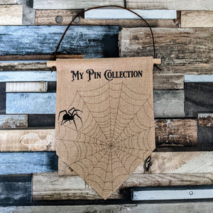 Spider web Pin badge display, pennant banner