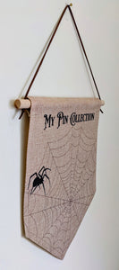 Spider web Pin badge display, pennant banner