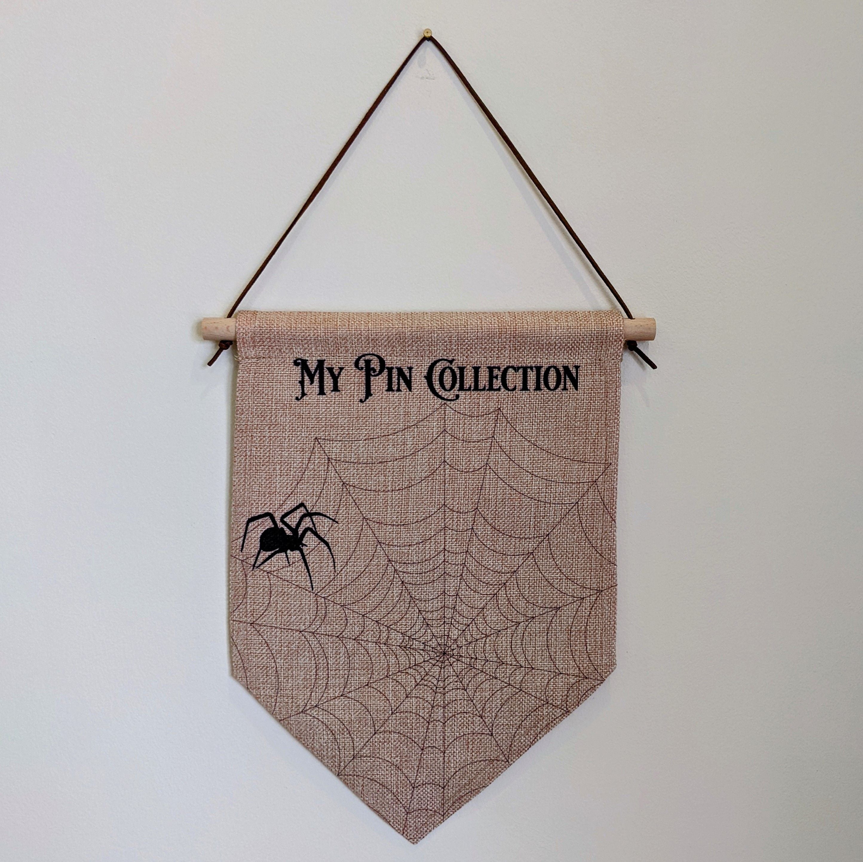 Spider web Pin badge display, pennant banner
