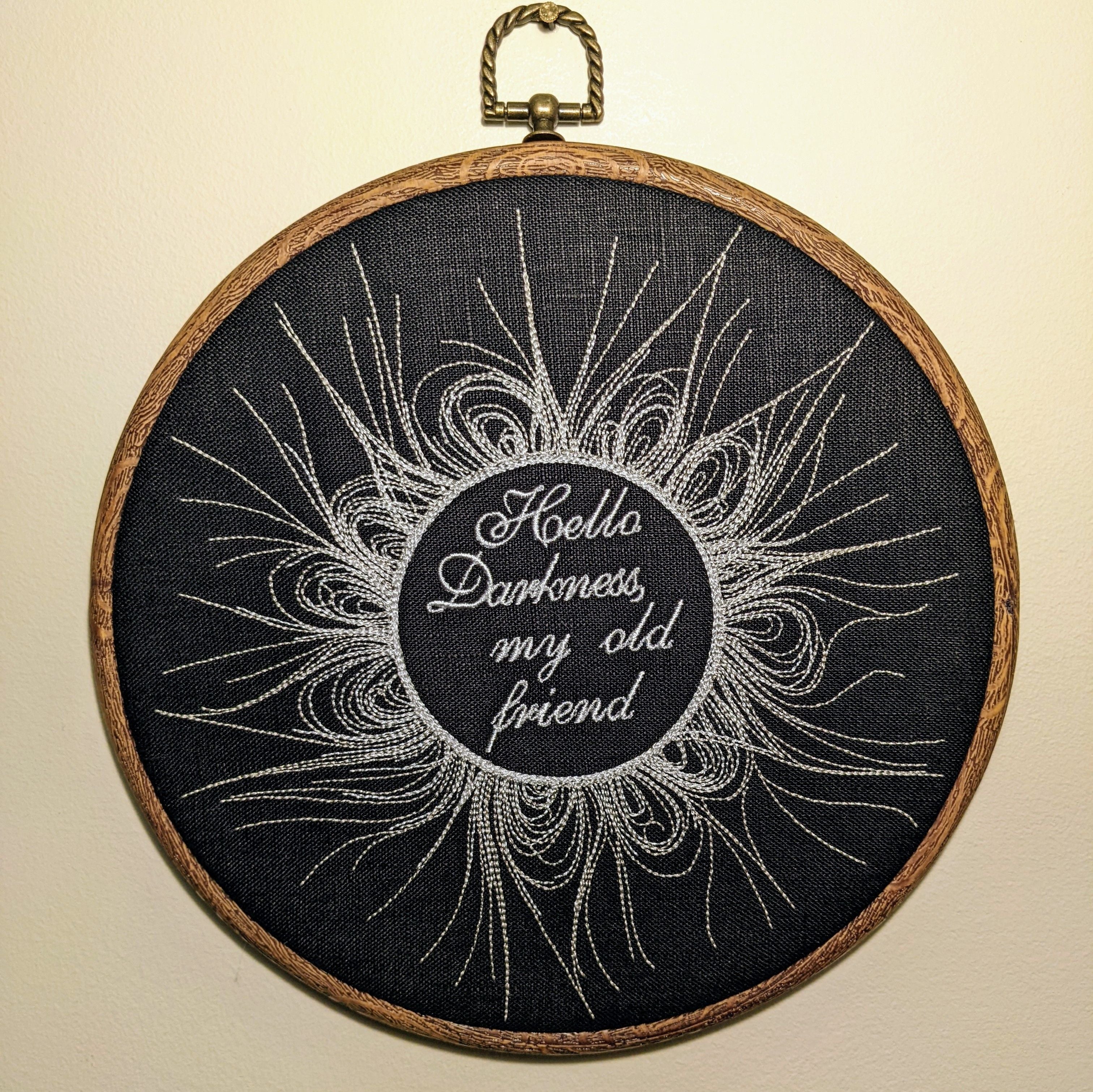 Hello Darkness my old friend. Machine embroidery 8" hoop