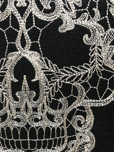 Lace Skull, machine embroidered 8" hoop art