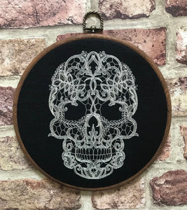 Lace Skull, machine embroidered 8" hoop art