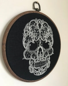 Lace Skull, machine embroidered 8" hoop art