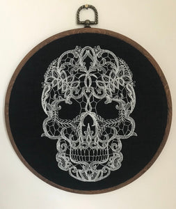 Lace Skull, machine embroidered 8" hoop art