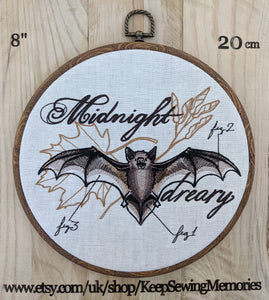 Bat diagram.  Machine embroidery 8" hoop art