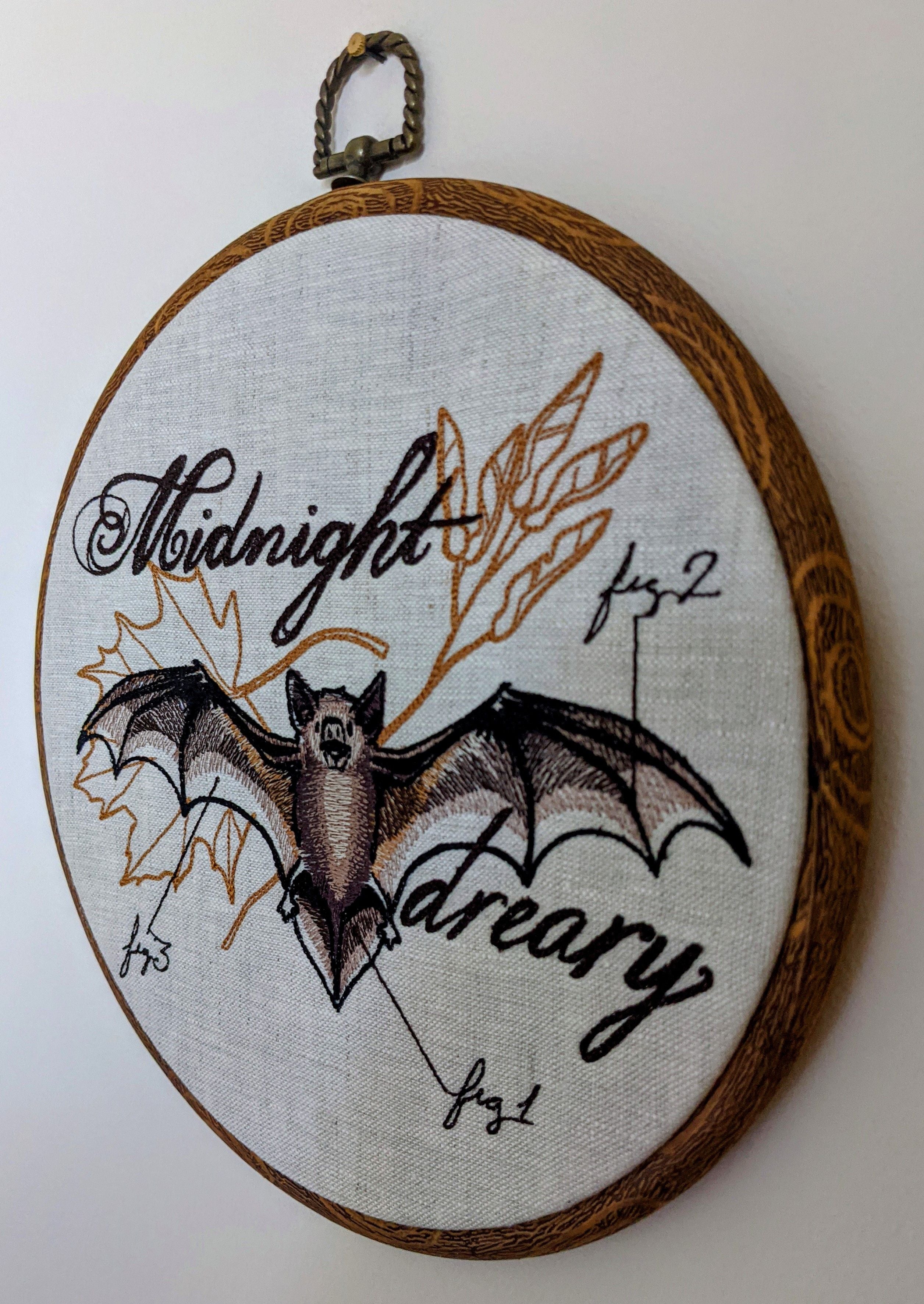 Bat diagram.  Machine embroidery 8" hoop art