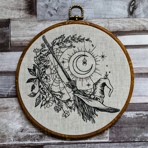 Witch wreath. Machine embroidered 8" hoop art
