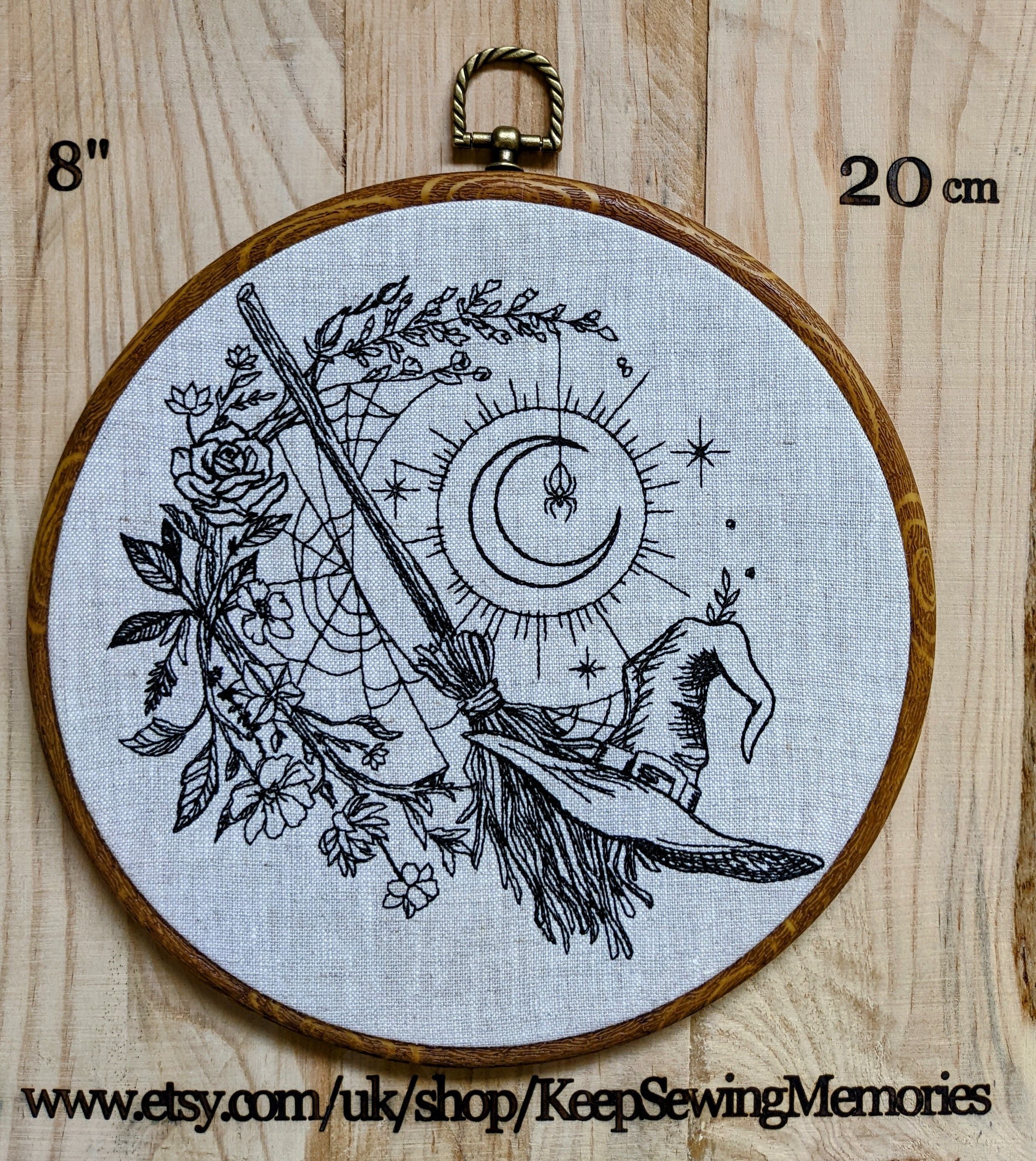 Witch wreath. Machine embroidered 8" hoop art