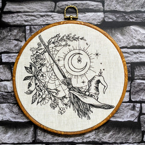 Witch wreath. Machine embroidered 8" hoop art