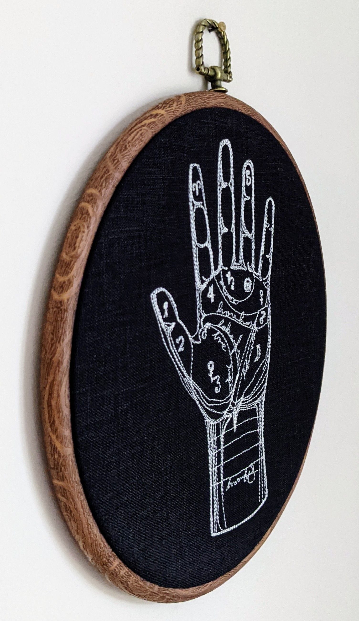 Palmistry Fortune Telling Hand, machine embroidered 8" hoop art