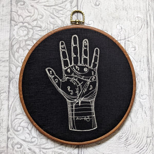 Palmistry Fortune Telling Hand, machine embroidered 8" hoop art