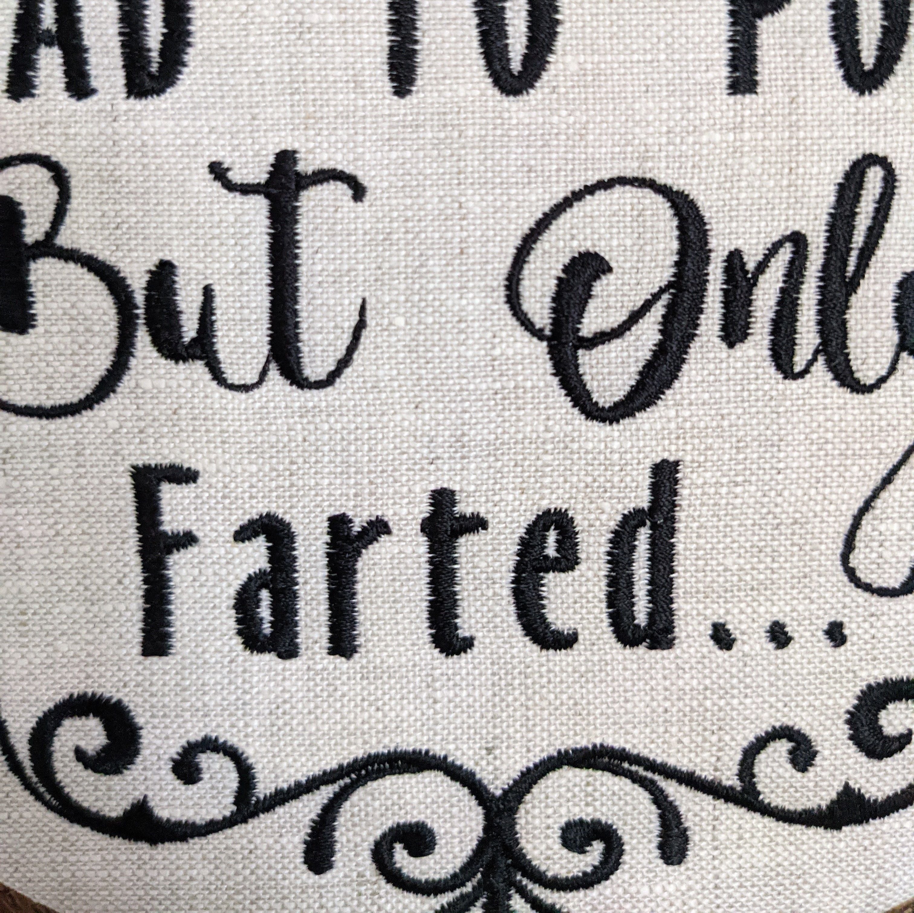 Here I sit broken hearted had to poop but only farted...  Machine embroidery 8" hoop,