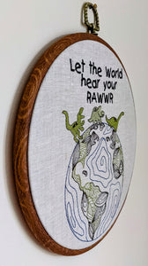 Let the world hear your RAWWR. Dinosaur Machine embroidered 8" hoop