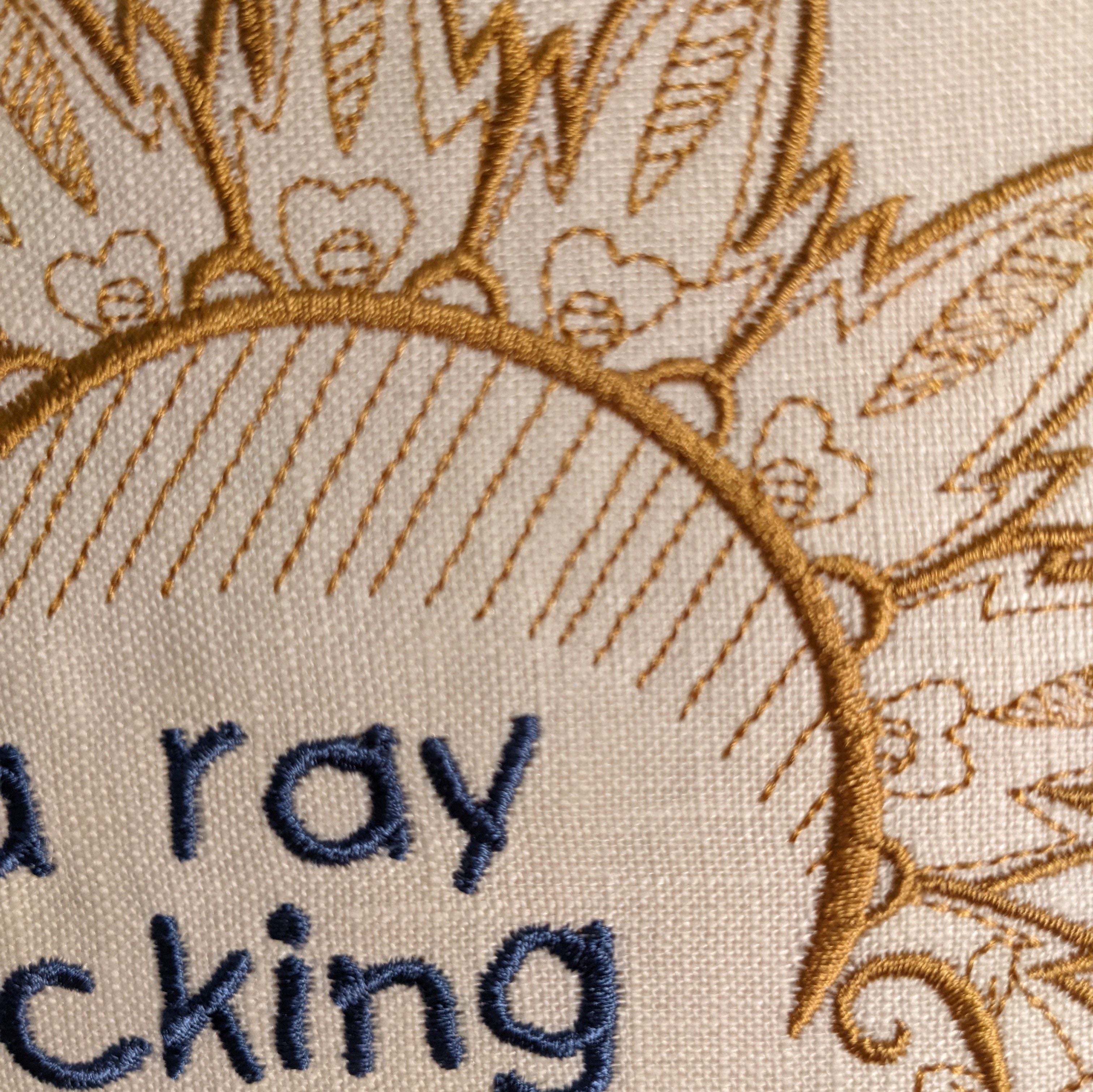I'm a ray of fucking sunshine. Machine embroidery 8" hoop art