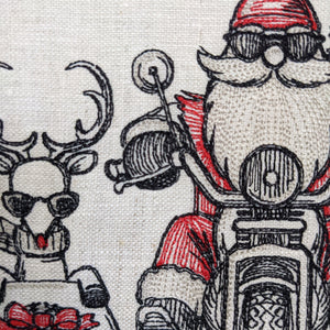 Santa and Rudolf sidecar. Christmas machine embroidery 8" hoop