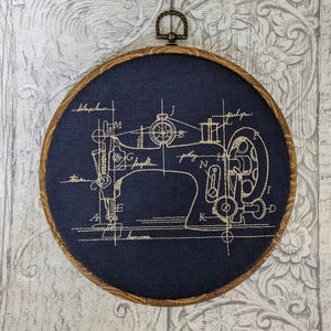 Vintage sewing machine. Machine embroidered 8" hoop