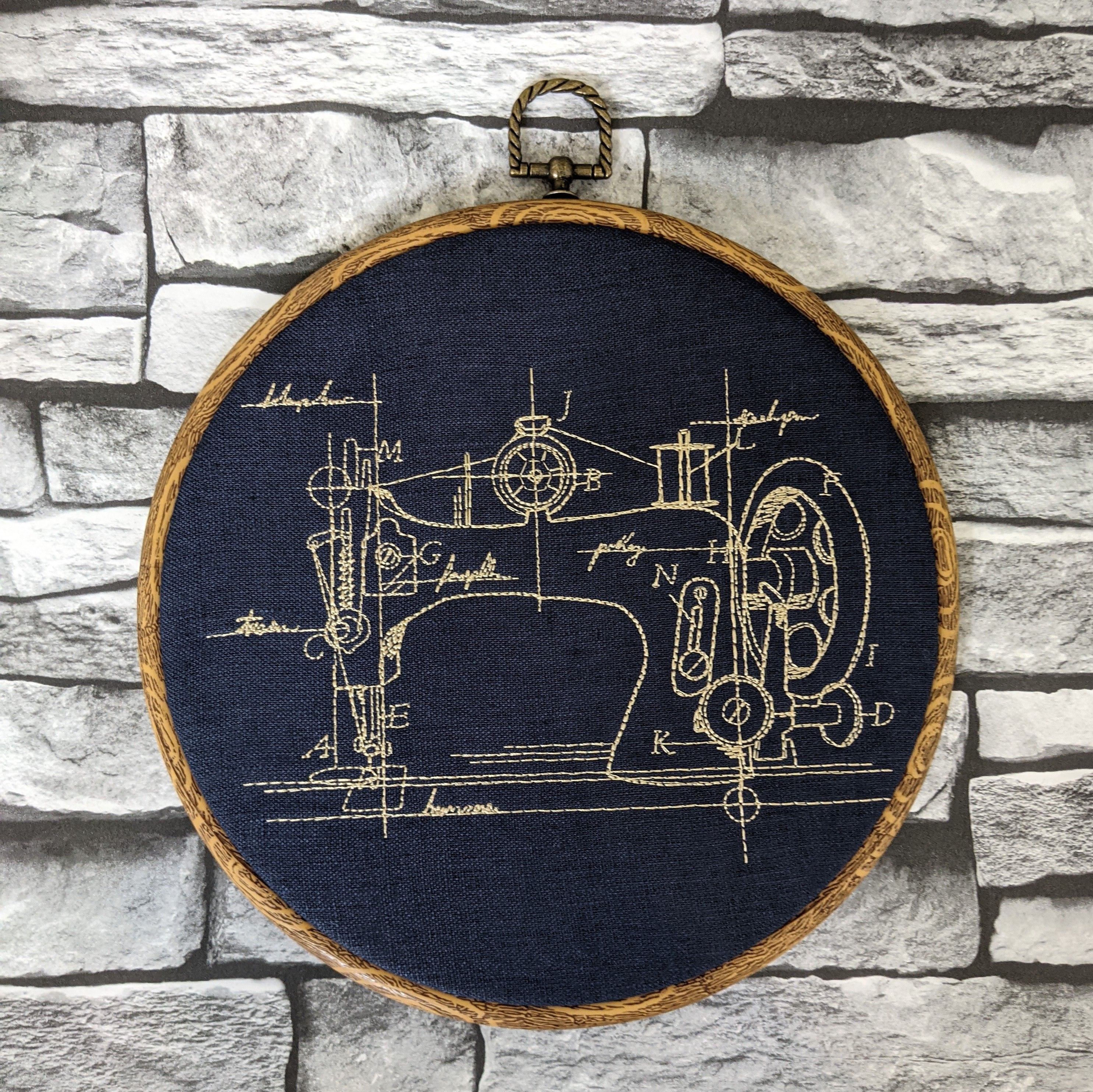 Vintage sewing machine. Machine embroidered 8" hoop
