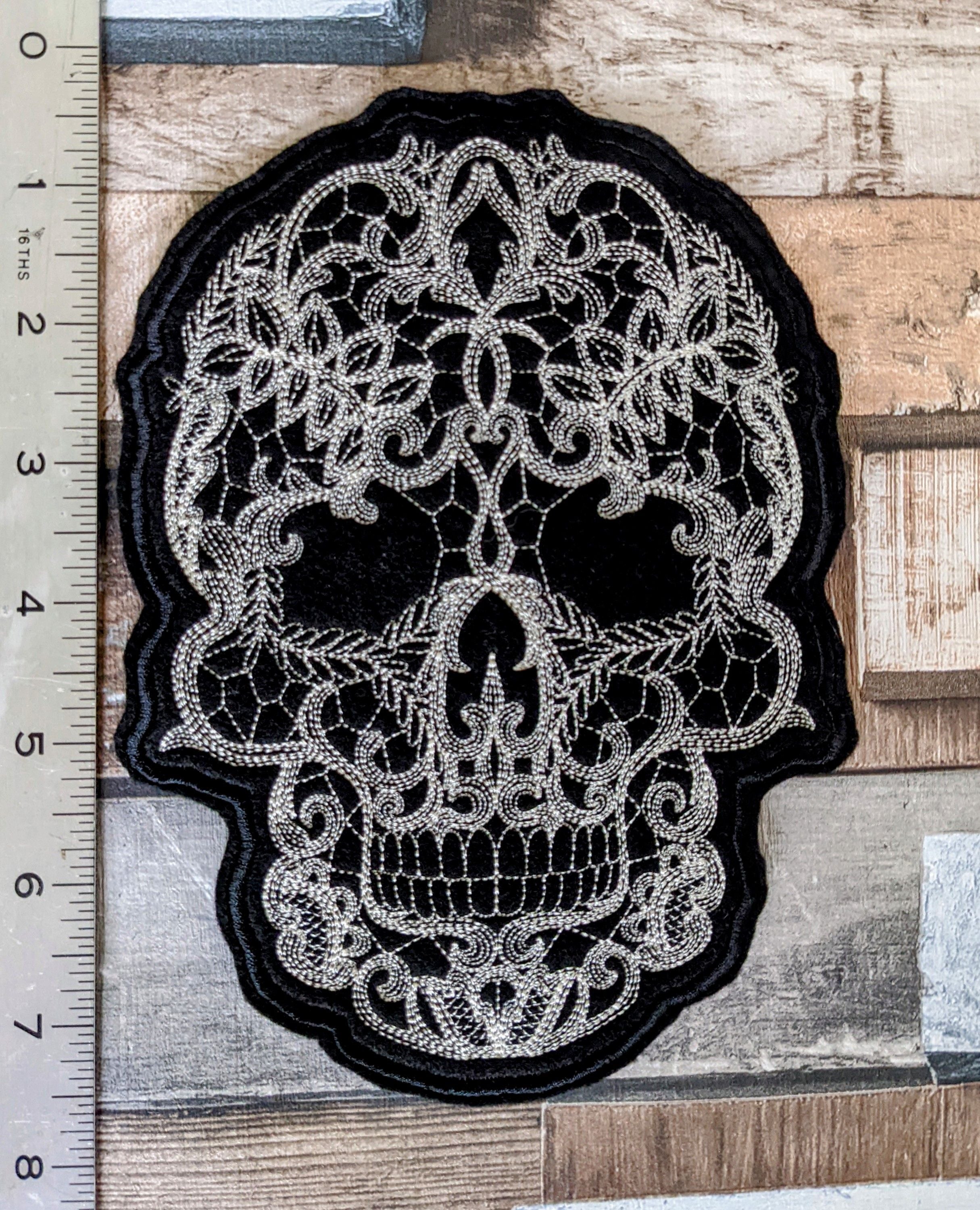Lace skull felt sew on patch