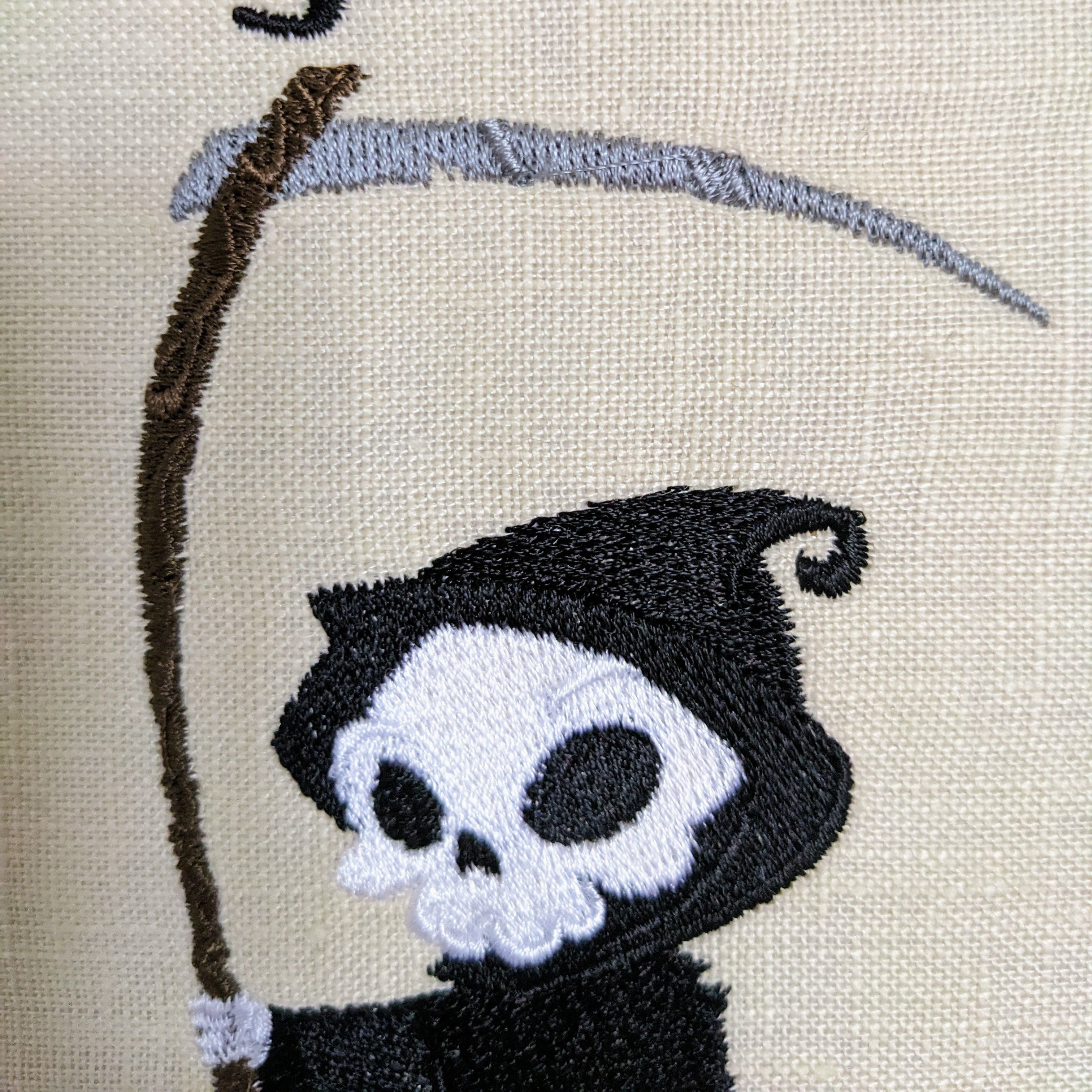 So many idiots... and only one scythe. Grim reaper, Machine embroidery 8" hoop