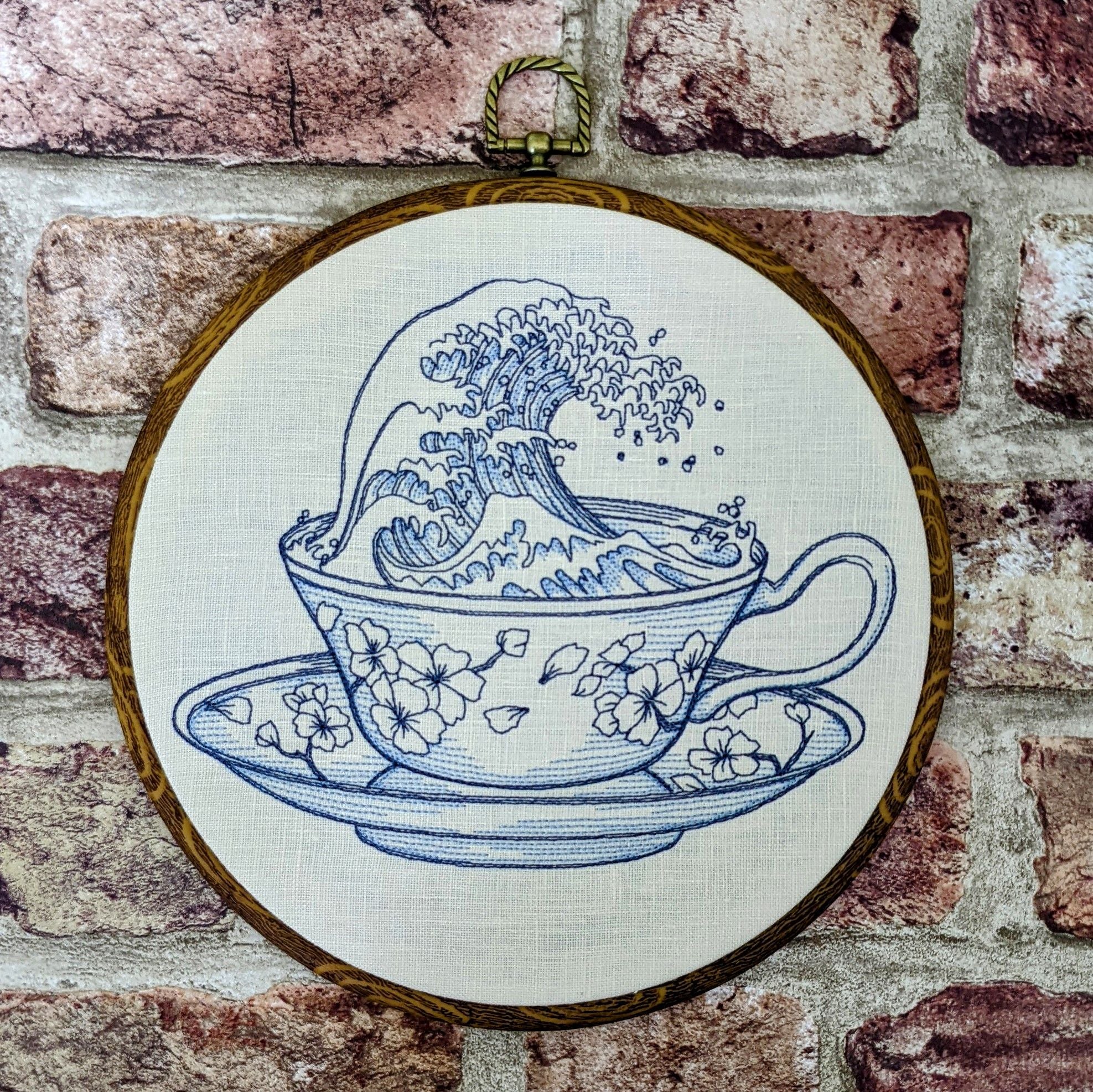 Storm in a teacup, embroidered hoop art 8"