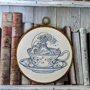 Storm in a teacup, embroidered hoop art 8"