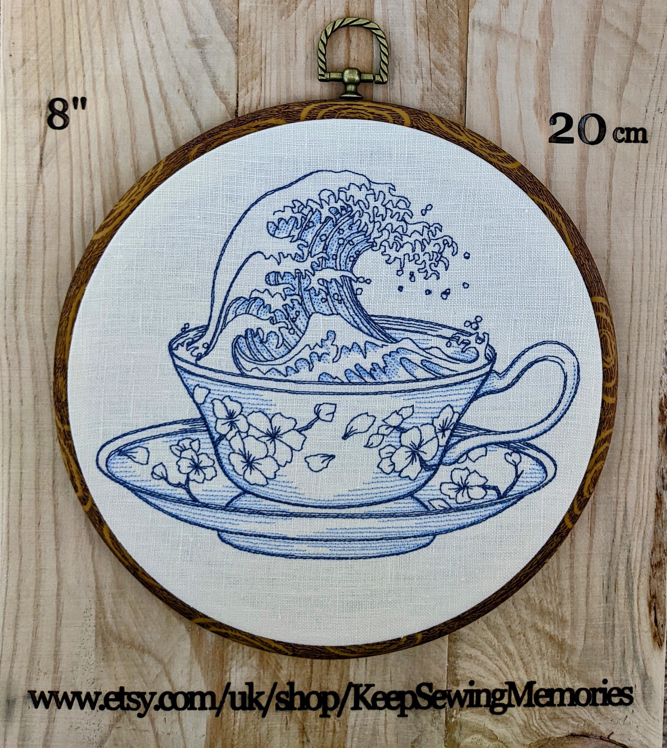 Storm in a teacup, embroidered hoop art 8"