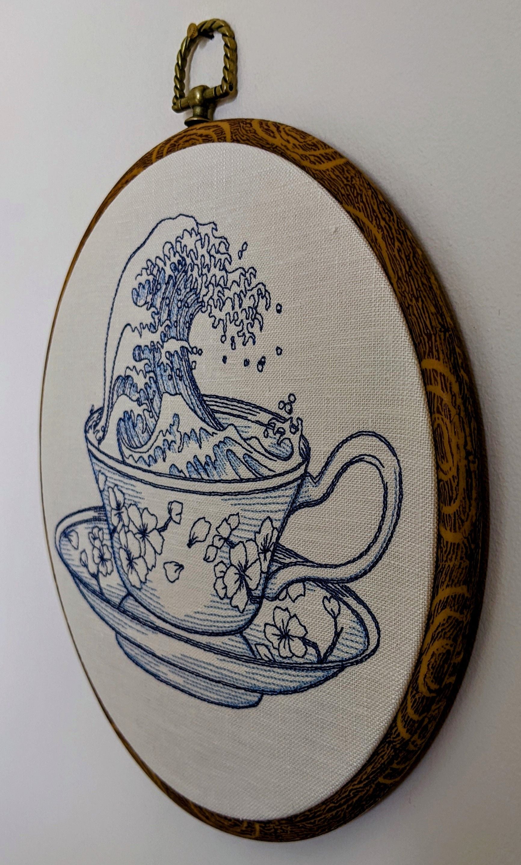 Storm in a teacup, embroidered hoop art 8"