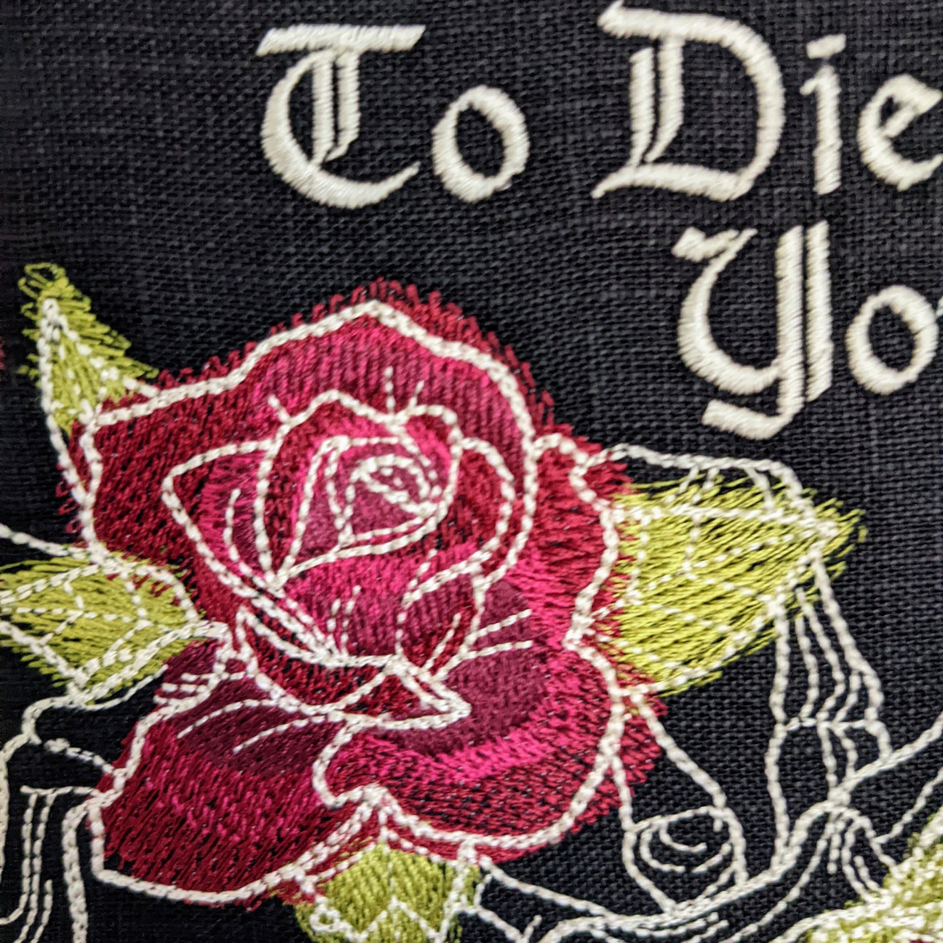 Too late to die young. Machine embroidery 8" hoop art