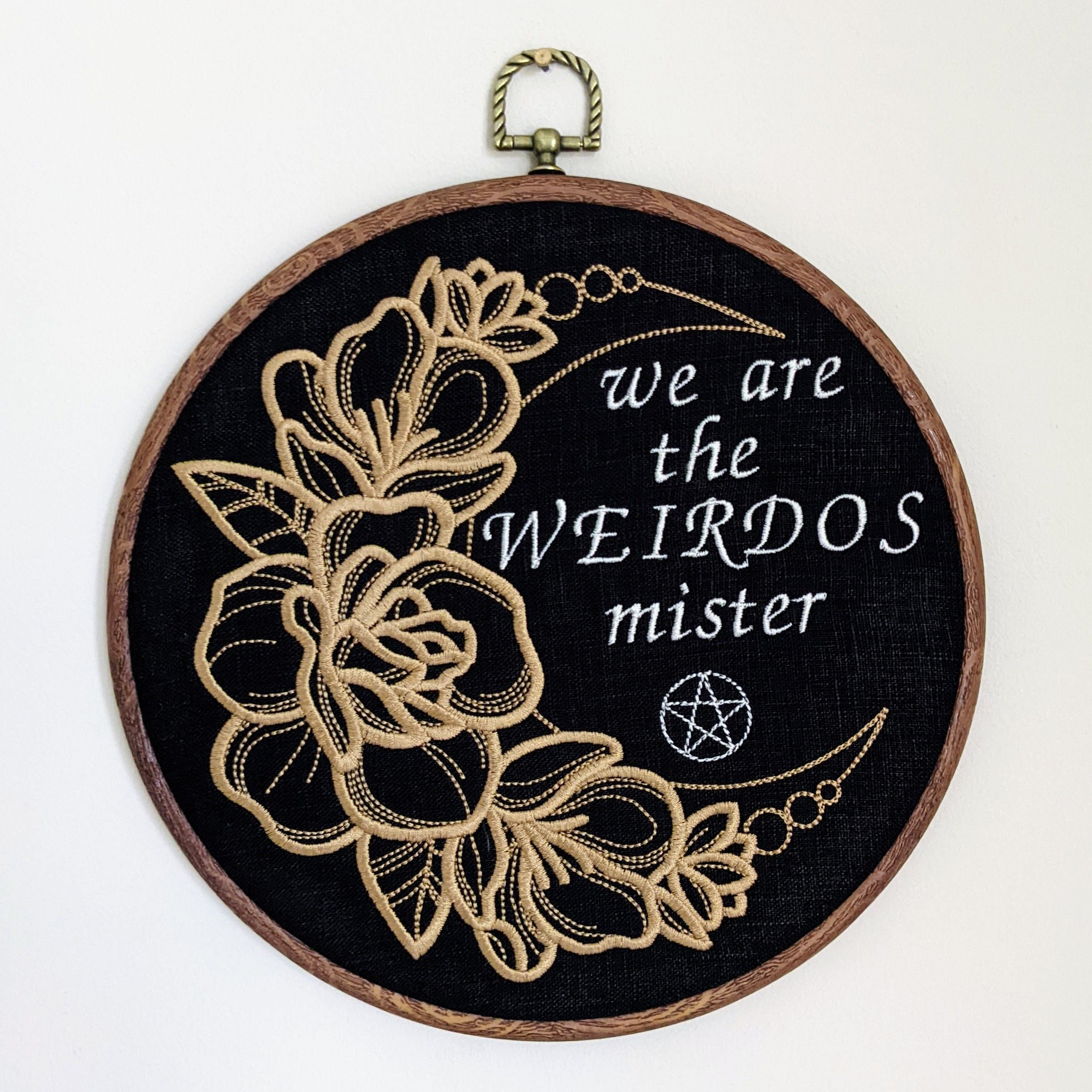 We are the weirdos mister. Machine embroidered 8" hoop art